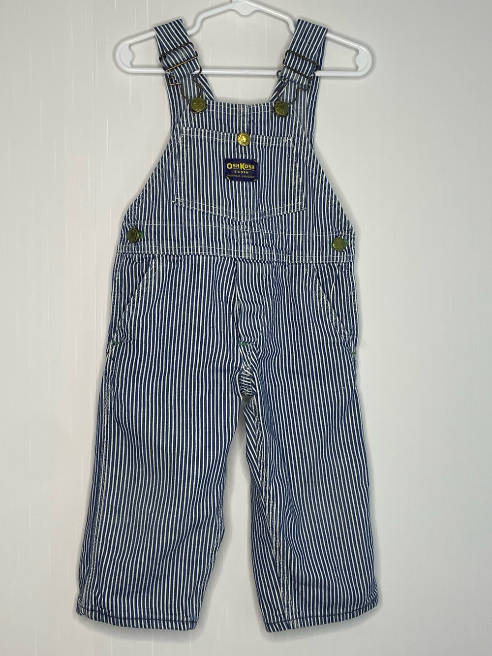 Vtg 70s OshKosh B'Gosh Hickory Stripe Vestbak Overalls Union Made ✔️2T-3T Read